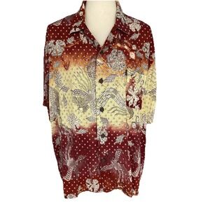 Pineapple Connection Mens L Hawaiian Shirt Peacock Bird Button Down Short Sleeve